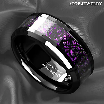 Black Dragon Purple Carbon Fiber Tungsten Ring For Men Wedding Band ATOP Jewelry • $15.99