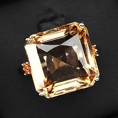 Morganite Peach Orange Octagon Cut 11.10 Ct. 925 Sterling Silver Ring Size 6.5 • $24.99