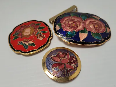 Vintage Chinese Cloisonne Flower Pendants Large Round Lot Of Necklace Jewelry • $19.99