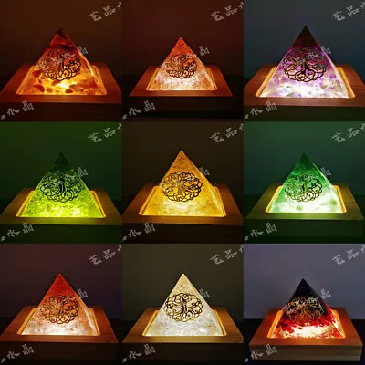 $19.90 • Buy Crystal Orgone Pyramid Chakra Reiki Healing Orgonite Energy Stone+Lamp Holder