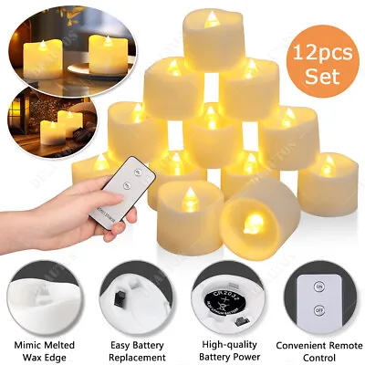 12pcs Flickering LED Tea Lights Votive Candle Battery Operated W/ Remote Control • $11.59