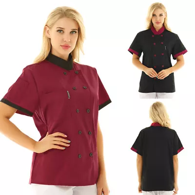 Men Women Short Sleeve Chef Jacket Coat Restaurant Kitchen Chef Uniform Workwear • £21.18