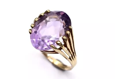 .375 9ct YELLOW GOLD AMETHYST Oval Cut Solitaire Cocktail Ring M 4.2g - B35 • £19