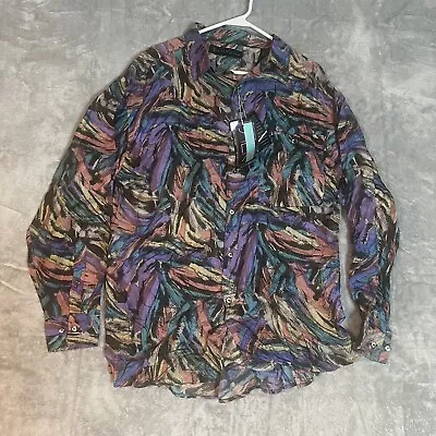 VINTAGE Santana Silk Shirt Mens L Club Disco Lightweight Abstract NWT • $24.99