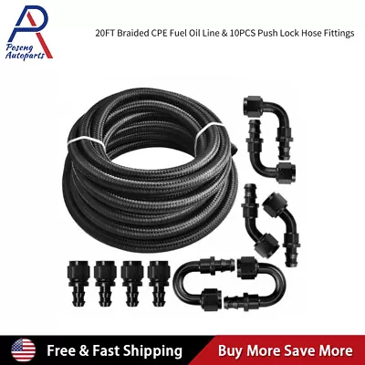 20ft 4/6/8/10/12AN Braided CPE Fuel Oil Line & 10PCS Push Lock Hose Fittings Kit • $78.99