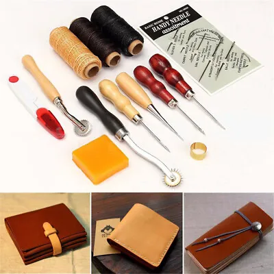 13pcs Leather Working Tools Canvas Stitching Repair Tool Needle Thread Awl Kit • $10.90