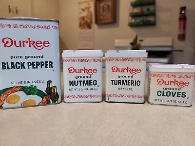 Vintage Durkee Spice Tin Lot Black Pepper Nutmeg Turmeric Cloves Retro • $14.99
