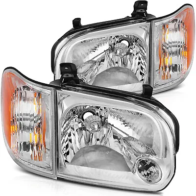 Pair Headlights Assembly For 2005-2007 Toyota Sequoia Chrome Headlamps LH RH • $85.99