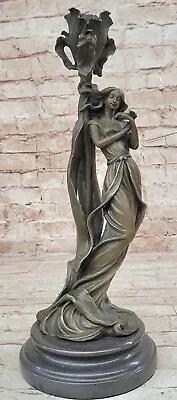 Real Bronze Romantic Woman Candle Holder Sculpture By Milo Art Nouveau • $149.50