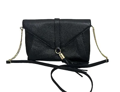 MILLY Black Leather Astor Clutch Crossbody Purse Bag Tassle • $35