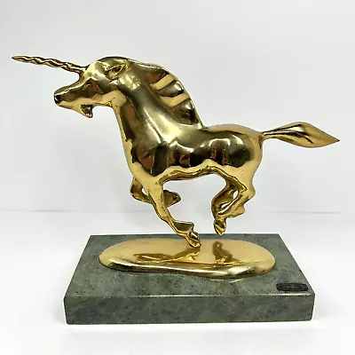 Vintage Brass Unicorn Horse Green Marble Base Signed Bijan • $57.99