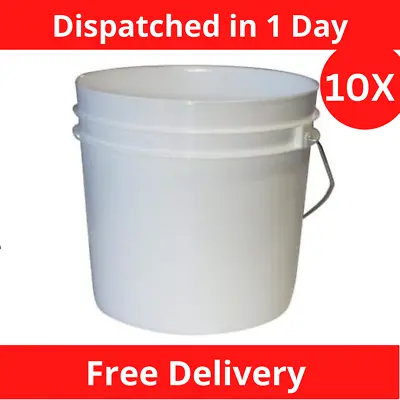 White 1 Gallon Paint Bucket Plastic Pail Durable 10-Pack Heavy Duty Metal Handle • $26.91