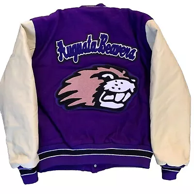 Purple Letterman Leather Varstiy Jacket Mens Large Augusta Beavers Blank Purple • $99.95