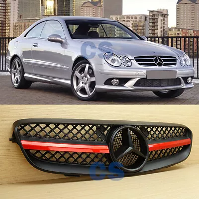 Matte Black Red Metallic Line Front Grille 04-09 Fit Benz W209 CLK-Class 2Doors • $199.31