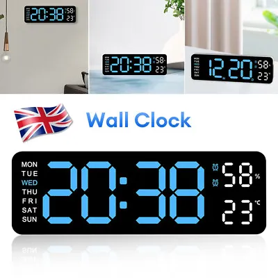 Digital LED Desk Alarm Clock Large LED Display Wall Clock Temperature Date Week • £16.28