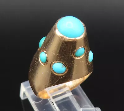 14K GOLD - Vintage Victorian Turquoise Accented Cone Dome Ring Sz 5 - GR453 • $999.91