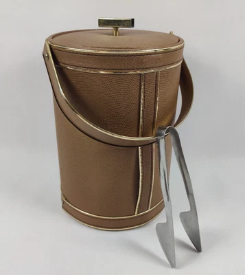 $14.99 • Buy Vintage Georges Briard Ice Bucket Brown Wrapped Faux Leather Brown Barware