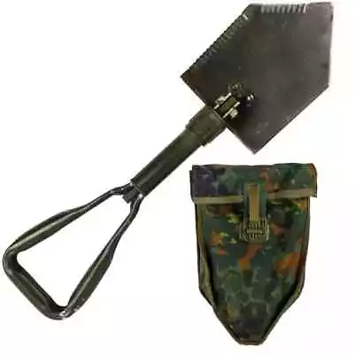 German Military Tri-fold Shovel Entrenching Tool Survival Bund W/ Flecktarn Case • $59.99