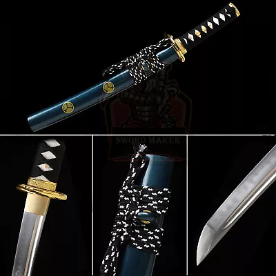 Katana Real Hamon Full Tang Samurai Short Sword Tanto Clay Tempered T10 Steel • $89.99