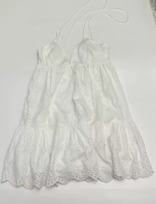 BNWT ZARA Women’s White Broderie Englaise Mini Dress Sz S Strappy Halter Short • £14