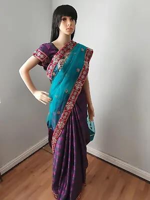 £10 • Buy Women Ladies Indian Pakistani Sari Blue Purple Party Elegant Heavy Duty 3 Pieces
