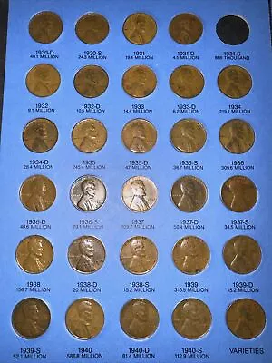 29 Coin Quality Lincoln Wheat Cent 1909-1940 PDS Set Whitman Page 3 Panel • $32.88