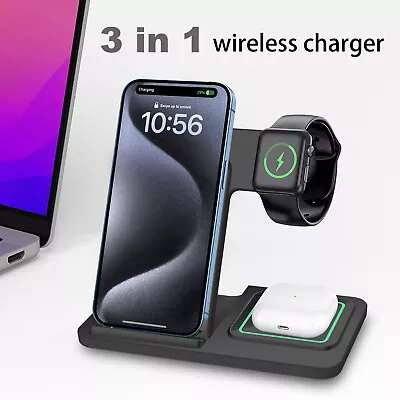 3in1 Wireless Charger Dock Charging Stand For Apple Watch Ultra 9 8 IPhone 15 14 • £18.99