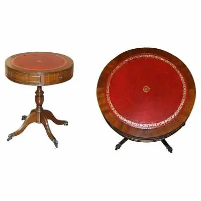 Regency Style Mahogany Oxblood Leather Side End Lamp Wine Drum Table Drawers • $684.78