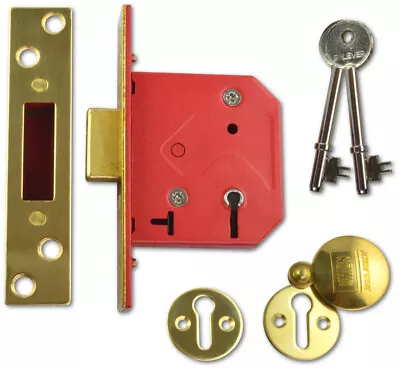 Union Polished Brass 5-lever Mortice Deadlock 2.5  67mm Case 45mm Backset Brass • £13.99