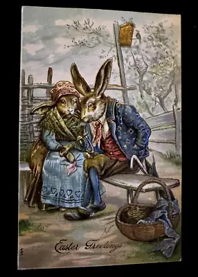 Dressed Lady & Man Rabbit On Park Bench~ Anthropomorphic Easter~ Postcard-h297 • $16