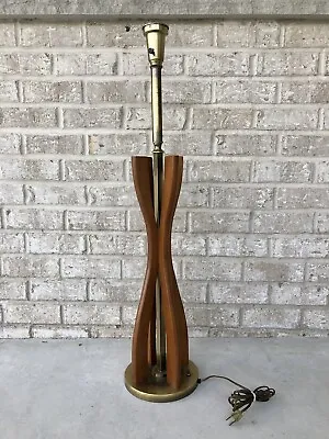 Vintage Mid Century Modern MCM Danish Eames Era Table Lamp Atomic Wood Brass • $395