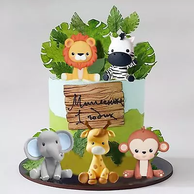 Jungle Safari Animal Cake Topper With Lion Giraffe Monkey Elephant • $34.32
