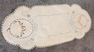 Embroidered Table Runner / Scarf ~ Crochet Border ~Butterflies Flowers ~41x 18  • $4.50