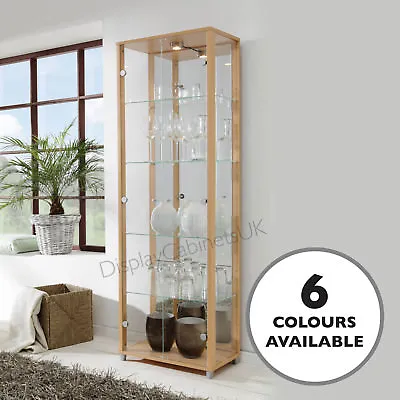 £229 • Buy The HOME Glass Display Cabinet Double Oak Effect Or Beech + 4 Shelves