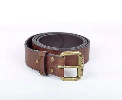 £9.99 • Buy JCB Classic Leather Belt Genuine Mens Leather Lined Belts Work Brass Style Belt