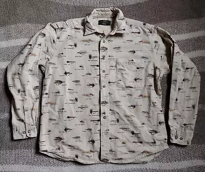 Vintage Orvis Shirt Mens Large Beige Chamois Fly Fishing Lures Button Down • $24.95