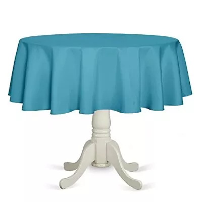 Teal Round Tablecloth 60 Inch Stain And Wrinkle Resistant Washable Polyester Tab • $22.94