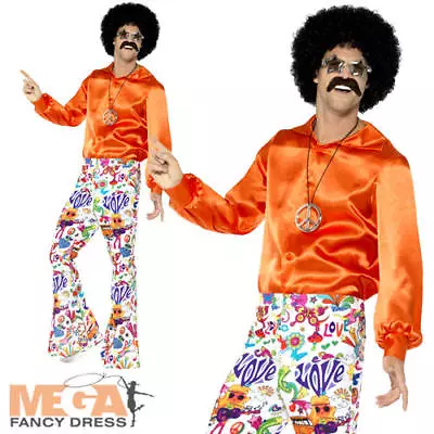 Groovy Flared Trousers Mens 60s 70s Fancy Dress Disco Hippy Hippie Adult Costume • £14.99