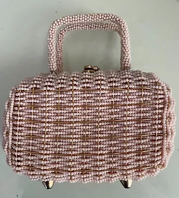 Vintage Midcentury Beaded Purse Box Bag Handbag Hinged Walborg Gold Handmade Euc • $39