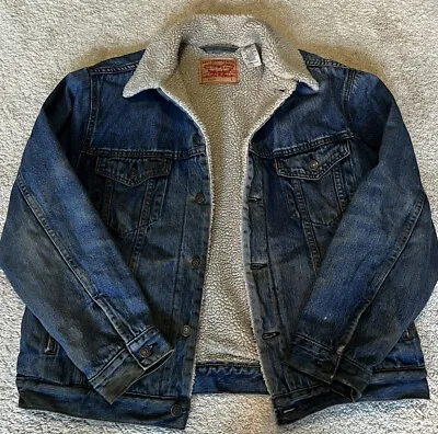 LEVI’S STRAUSS SHERPA LINED DENIM BUTTON JACKET 70520 TRUCKERS MEN'S Large EUC • $45