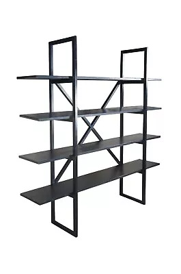 Vintage Oak 4 Tier Industrial X Frame Freestanding Bookcase Etagere Shelf 68  • $940