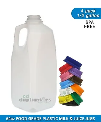 4 - 1/2 Gallon HDPE Plastic Milk Jugs With Tamper Proof Caps 64 Oz. Juice Jugs • $5.99