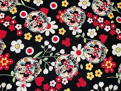 $9.99 • Buy Minnie Mouse Cotton Fabric Daisy Flower Black Springs Creative 2015 1 Yard