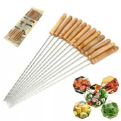 £5.49 • Buy 12 X Metal BBQ Skewers Wooden Handle Barbecue Meat Vegetable Kebab Grill Cook