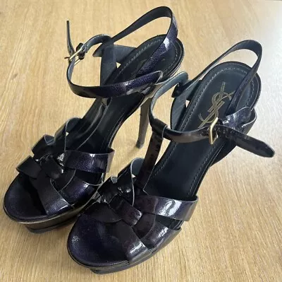 Yves Saint Laurent Tribute Patent Leather Heel Platform Sandals Black Uk 6.5 • £149.99