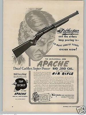 1947 PAPER AD Apache Air Rifle Fire Ball Dual Caliber .250 .175 Marcia Doll A&H • $15