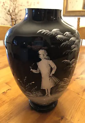 Rare Dark Purple Antique Mary Gregory Vase Wide Short Opening Victorian Woman • $24