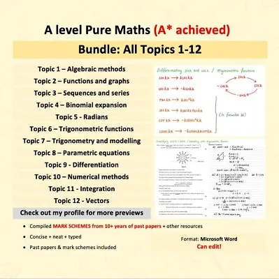 Edexcel AS/A Level Mathematics Revision Notes (A* Achieved) • £15