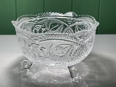 Walther-glas Clear & Frosted Glass Embossed Rose Flowers Footed Bon-bon Dish • £14.99