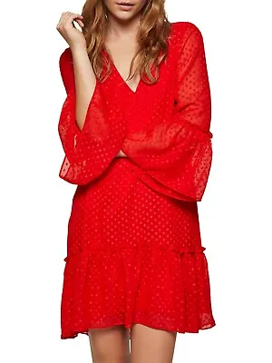 Miss Selfridge Peplum Hem Dress In Red Size 2 & 4 • £61.67